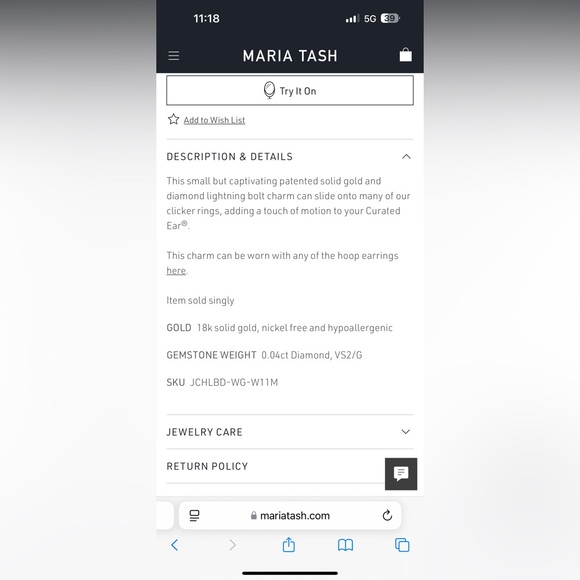 Maria Tash white gold and diamond lightning bolt charm. - Picture 4 of 12